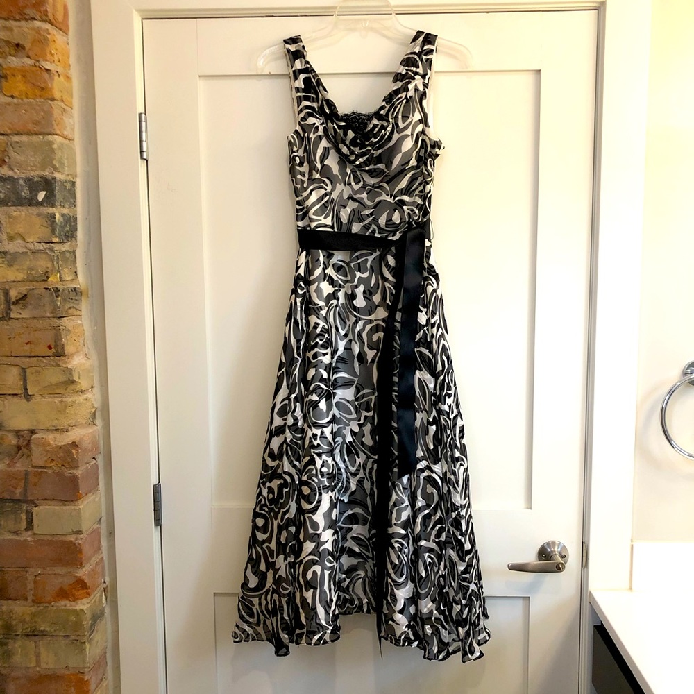 Black & White Mid-Calf Cocktail Dress